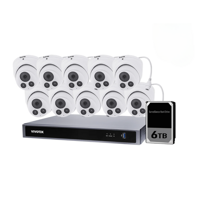 VIVOTEK 5MP + 16 Channel Kit: 10 x Fixed Turret Cameras & NVR with 6TB, Kit-VIVO-5MP16106T