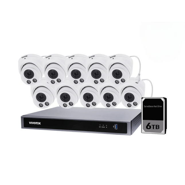 VIVOTEK 5MP + 16 Channel kit : 10 x Motorised Turret cameras & NVR with 6TB, Kit-VIVO-5MP16106TM