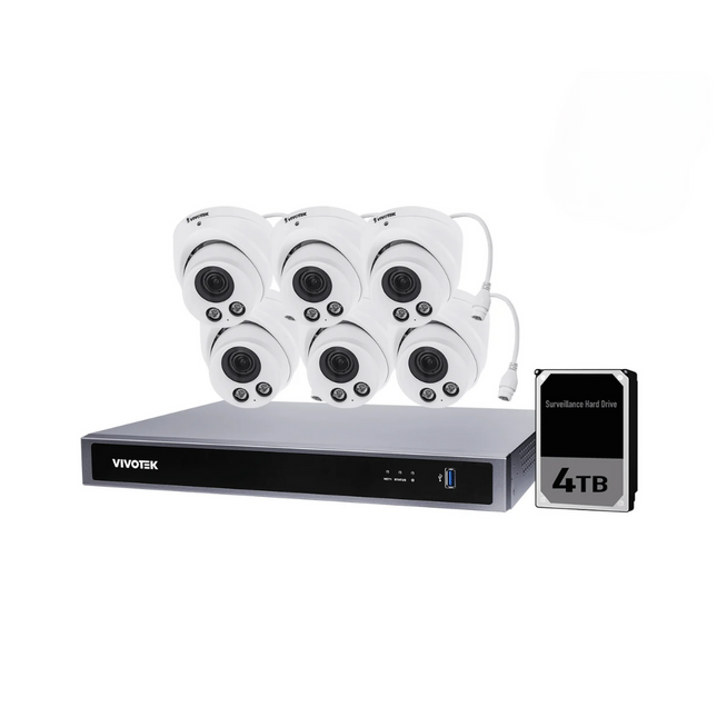 VIVOTEK 5MP + 8 Channel Kit : 6 x Motorised Turret Cameras & NVR with 4TB, Kit-VIVO-5MP8064TM