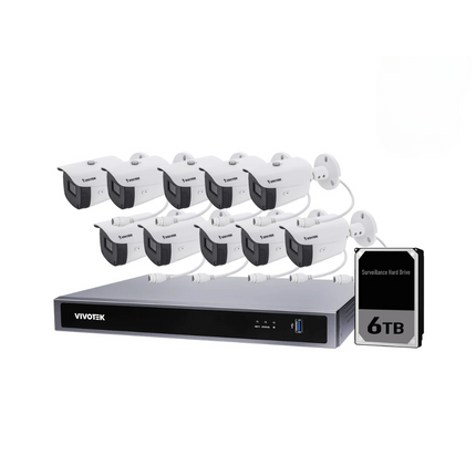 VIVOTEK 5MP + 16 Channel Kit: 10 x Motorised Bullet Cameras & NVR with 6TB, Kit-VIVO-5MP16106BM