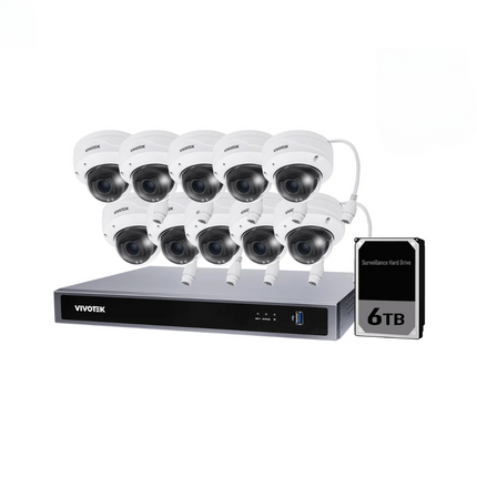 VIVOTEK AI 5MP + 16 Channel kit : 10 x Motorised Dome Cameras & NVR with 6TB,  Kit-VIVO-AI-5MP16106DM