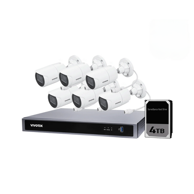 VIVOTEK AI 5MP + 8 Channel Kit : 6 x Motorised Bullet Cameras & NVR with 4TB, Kit-VIVO-AI-5MP8064BM