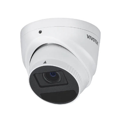Vivotek IT9380-HTV-V2 5MP outdoor turret AI camera with motorized varifocal lens and metal housing.