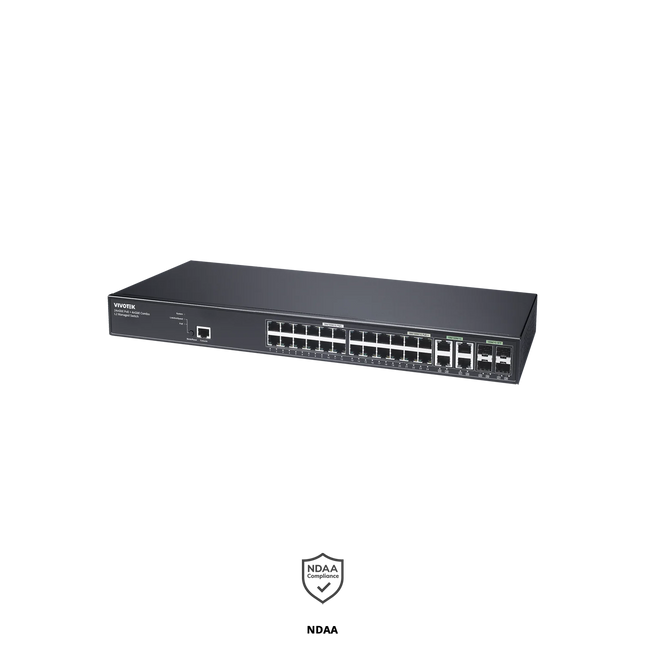 VIVOTEK 24-Port PoE Switch AW-GEV-288A-370 AU, 4xGbE bt 90W PoE + 20xGbE 30W PoE + 4xGbE Combo VIVOCAM L2 Managed