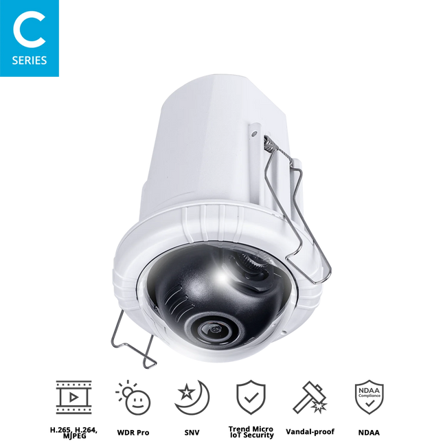 VIVOTEK 5MP Fixed Recessed Camera FD9182-H, Recessed, 5MP, H.265, 20fps @ 2560x1920, WDR Pro, SNV