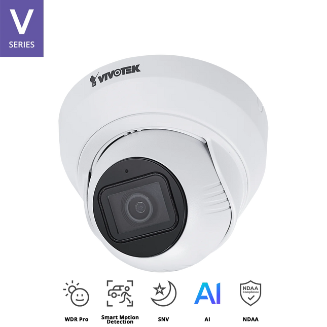 VIVOTEK 5MP Fixed Turret Camera IT9389-H-V2, 30fps, H.265, 2MP 60fps, 2.8mm, 30M IR, WDR Pro, SNV