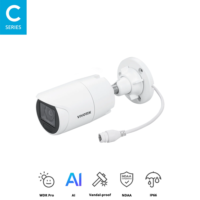 VIVOTEK 5MP Motorised Bullet Camera IB9383-HTV, 5MP@30 fps, Trend Micro IoT Security, Smart VCA, Vision Object Analytics, WDR Pro, IP66/IK10, 30M IR