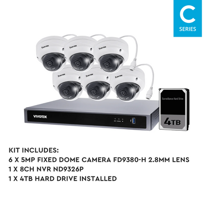 VIVOTEK 5MP + 8 Channel Kit : 6 x Fixed Dome Cameras & NVR with 4TB, Kit-VIVO-5MP8064D