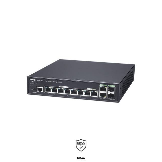 VIVOTEK 8-Port PoE Switch AW-GEV-108A-130 AU, 8-Port GbE RJ45(PoE) +2-Port GbE SFP Web Smart Managed