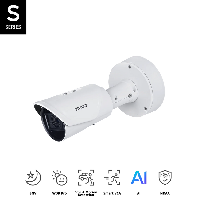 VIVOTEK 8MP Motorised Bullet Camera IB9391-EHTV-V2, 4K 30fps, H.265, 50M IR, Smart IR III, SNV, WDR Pro, Attribute Search, -50°C ~ 60°C