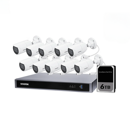 VIVOTEK AI 5MP + 16 Channel Kit : 10 x Motorised Bullet Cameras & NVR with 6TB, Kit-VIVO-AI-5MP16106BM
