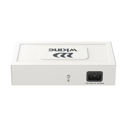 Rear panel of WiTek WIKING WK-PS210 PoE Switch with AC input and grounding port