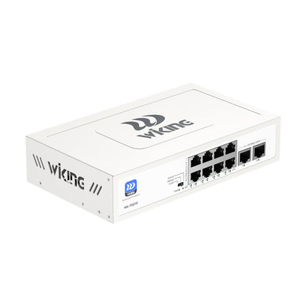 WiTek WIKING WK-PS210 8-Port PoE Switch front view showing 8 PoE ports and 2 uplink ports