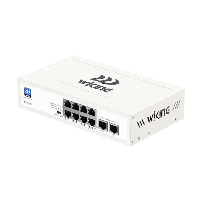 WiTek WIKING WK-PS210 8-Port PoE Switch front view showing 8 PoE ports and 2 uplink ports