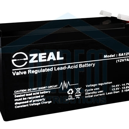 Zeal 12VDC 7AH (C20) SLA Battery F1 Terminal