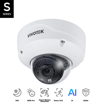 VIVOTEK FD9391-EHTV-V2, 8MP Motorised Dome Camera, 4K 30fps, H.265, 50M IR, Smart IR III, SNV, WDR Pro, Attribute Search, -50°C ~ 60°C