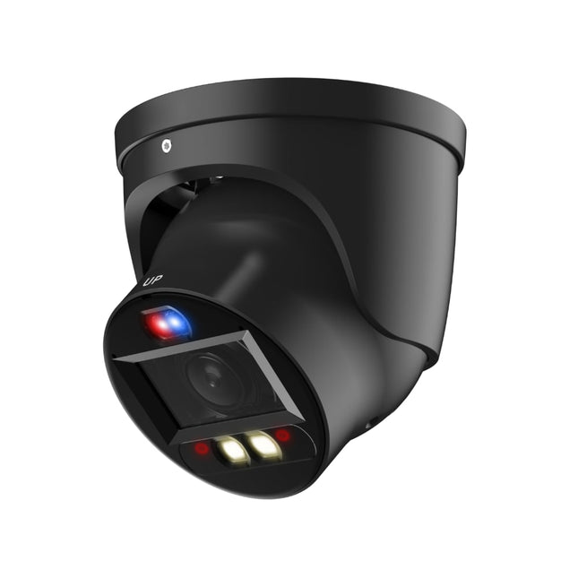 Dahua DH-IPC-HDW3849H-ZAS-PV-ANZ-S2-BLK 8MP 4K TiOC 3.0 motorised vari-focal WizSense turret camera in black with 5x optical zoom warm-light LED and IP67 rating