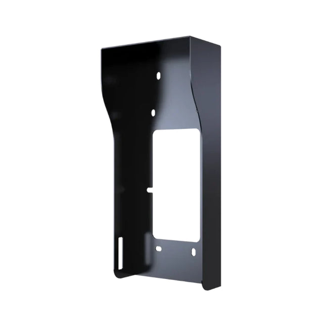 Front perspective view of the Akuvox on-wall rain cover featuring a sleek black finish, tailored specifically for the A05 and E16 access control intercom terminals.