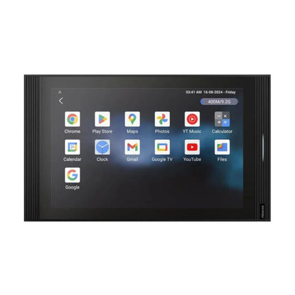 Front view of the luxury Akuvox S567G 10-inch smart IP indoor intercom monitor, showcasing its large, modern high-resolution capacitive touch display panel and premium dark metallic accents.