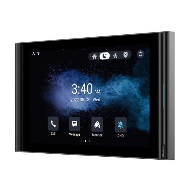 Akuvox S567G indoor monitor showing Wi-Fi 6 SIP video intercom display