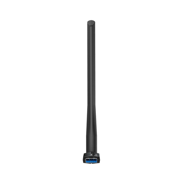 Close-up of the TP-Link Archer TBE400U Plus wireless network card showcasing its adjustable multi-directional high-gain antennas.
