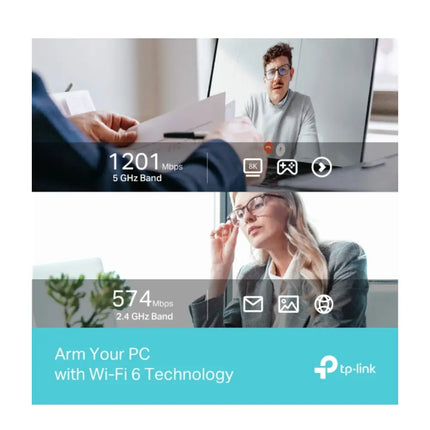 Close-up of Archer TX35U Plus dual-band Wi-Fi 6 USB adapter showcasing high-speed internet connectivity for gaming and streaming.