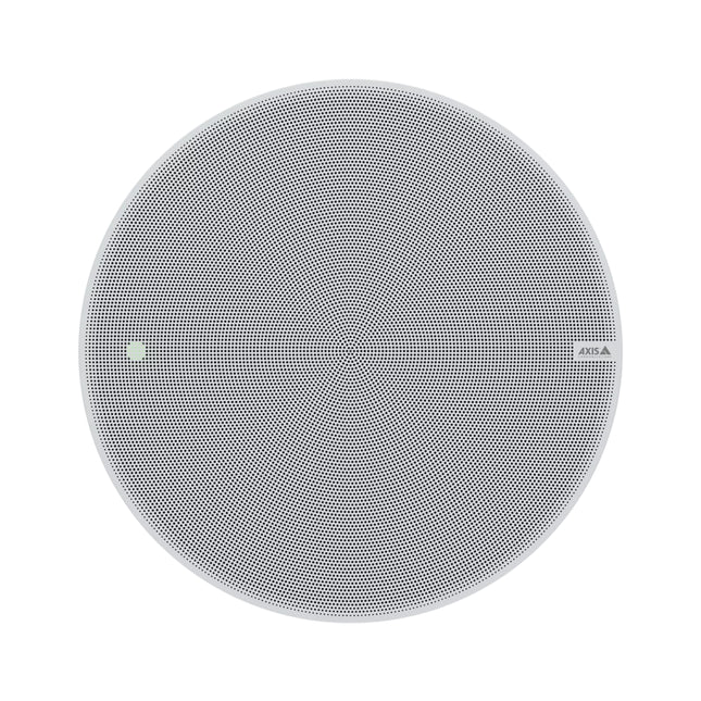 AXIS C1210-E network ceiling speaker flush-mounted into an office ceiling for discreet audio output.