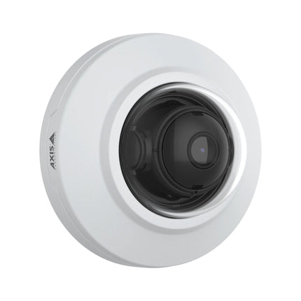 Side profile of the compact AXIS M3085-V mini dome camera highlighting its dust- and vandal-resistant IK08-rated casing.