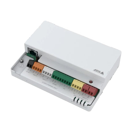 Close-up of the Gigabit RJ45 Ethernet port on the AXIS A9210 network module supporting IEEE 802.3at PoE+ Class 4 power supply input.
