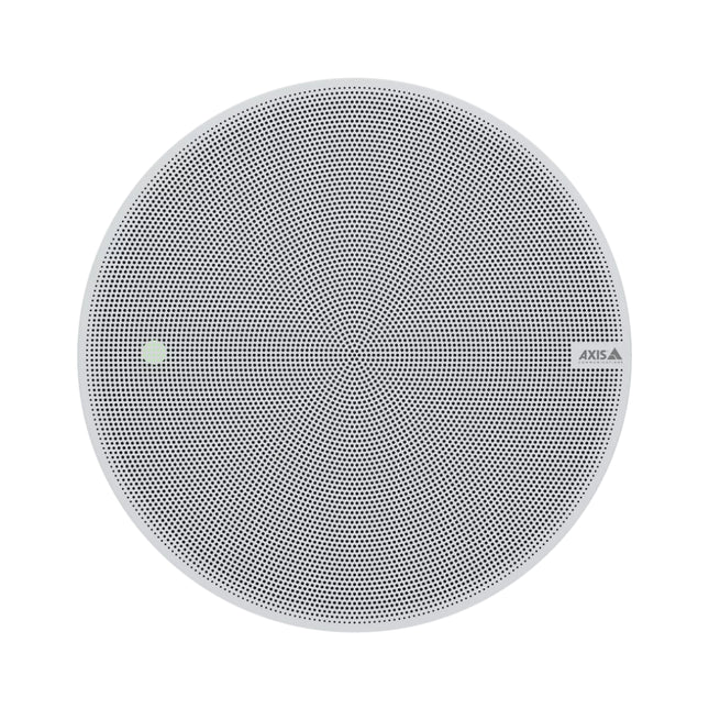 AXIS C1211-E flush-mount network ceiling speaker in white featuring a paintable magnetic grille for discreet indoor installation.