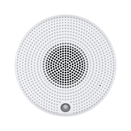 AXIS C1410 Mk II indoor network mini speaker in a white round ceiling and wall-mountable casing.
