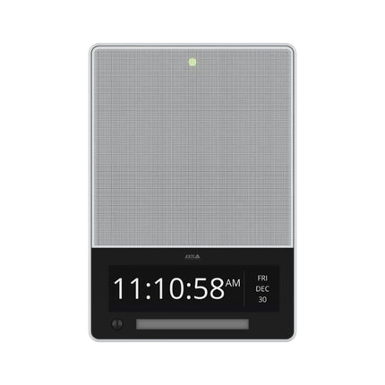 AXIS C1710 wall-mounted 3-in-1 network display speaker featuring full-color LCD screen, speaker, and LED strobe light.
