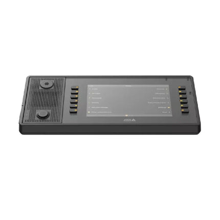AXIS C6110 network audio micro-console showing front interface, compact form factor, and status LED indicators.
