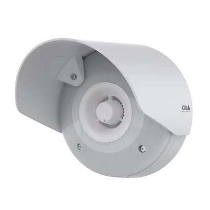 The commercial deployment of an AXIS D4100-VE Mk II network siren mounted on an exterior wall for active perimeter deterrence.