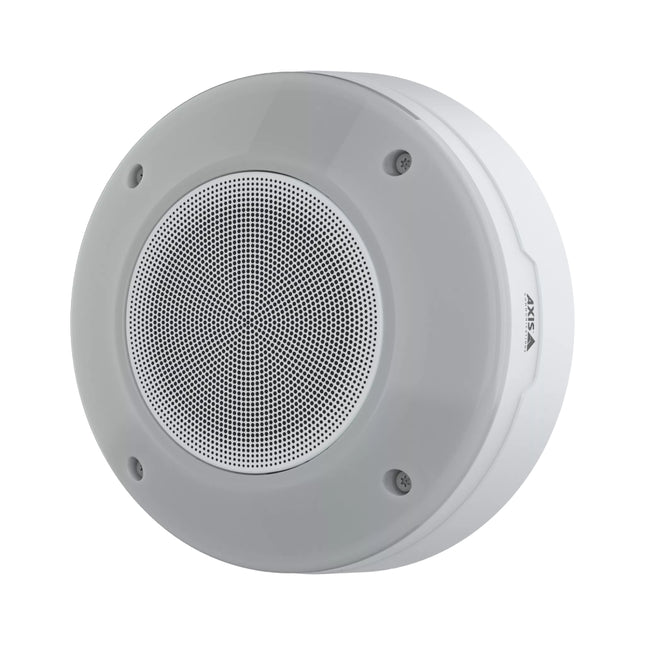 Angled profile view of the AXIS D4200-VE all-in-one network strobe light and horn speaker in white outdoor casing.