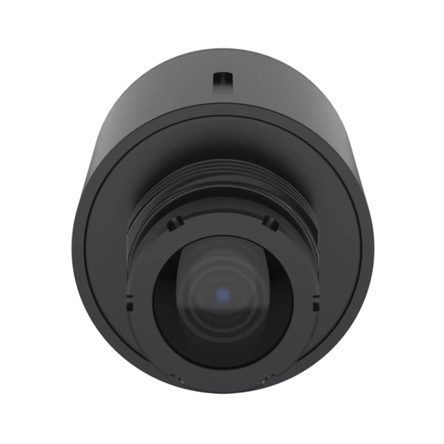 Front view of the AXIS F2107-RE 5MP modular sensor unit with 110° wide-angle lens in a rugged aluminium cylinder housing