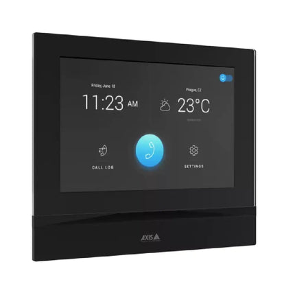 Commercial installation setup of the AXIS I5304 indoor room station utilized for secure concierge and receptionist entrance control.