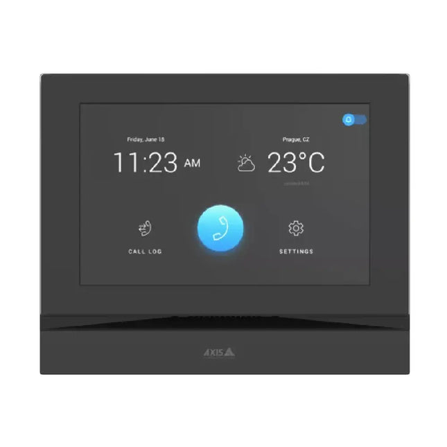 Front view of the AXIS I5304 premium network answering unit showing the vibrant 7-inch capacitive touchscreen interface display.