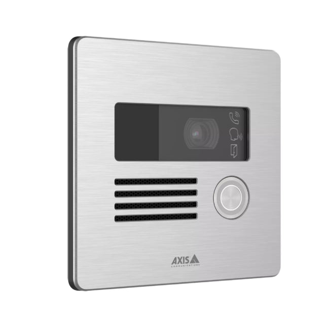 Close-up view of the AXIS I8016-LVE 5MP wide-angle camera lens and Invisible IR illumination.