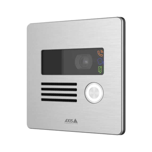 AXIS I8016-LVE 5MP outdoor network video intercom with built-in call button and microphone.