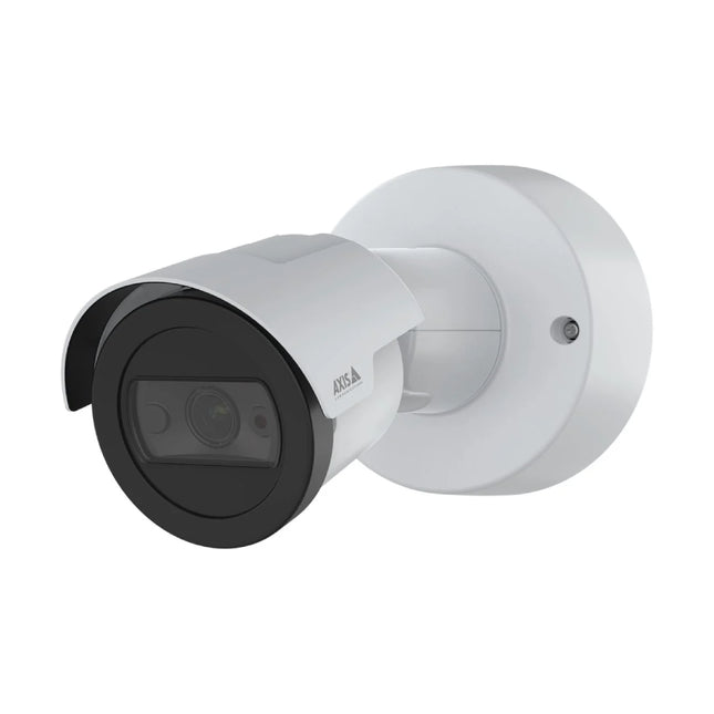 AXIS M2035-LE 2MP HDTV compact outdoor bullet camera with integrated sunshield and mounting base on a clean white background.