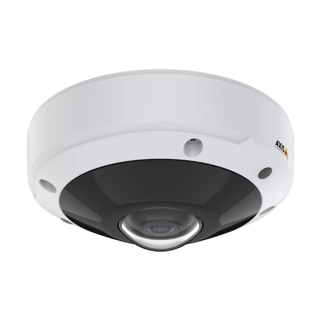 Low-profile side view of the AXIS M3077-PLVE panoramic camera installed flush against a surface