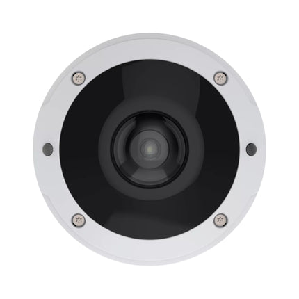 AXIS M3077-PLVE panoramic camera mounted on an outdoor building corner providing 180-degree perimeter coverage