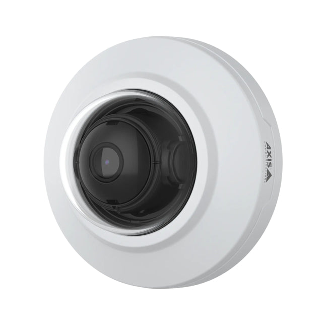 AXIS M3085-V fixed mini dome camera flush-mounted on an indoor office ceiling for subtle, low-profile monitoring.