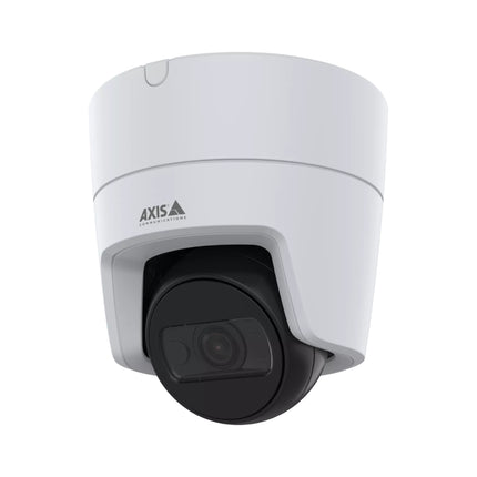 Front view of the black Axis M3125-LVE 2MP outdoor AI turret camera showing the lens housing and flat-faced design.