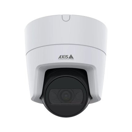 Close-up of the AXIS M3128-LVE 8MP camera lens highlighting the built-in OptimizedIR LEDs for night vision surveillance.