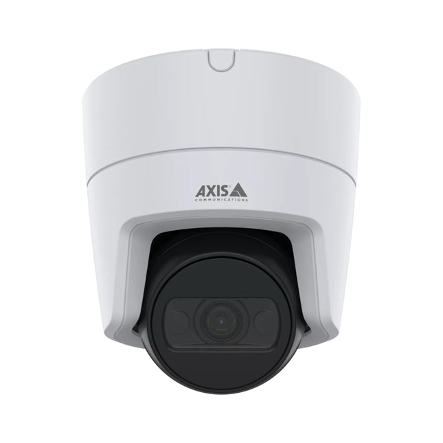Close-up of the AXIS M3128-LVE 8MP camera lens highlighting the built-in OptimizedIR LEDs for night vision surveillance.