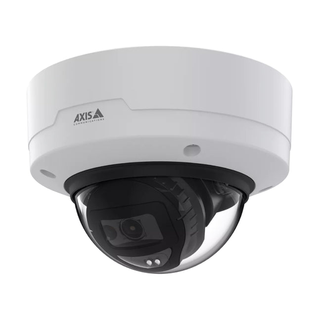 Close-up view of the AXIS M3216-LVE camera lens highlighting built-in OptimizedIR LEDs for long-range night vision