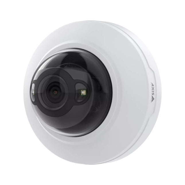 Close-up view of the AXIS M4215-LV dome camera highlighting built-in OptimizedIR LEDs for indoor night vision surveillance