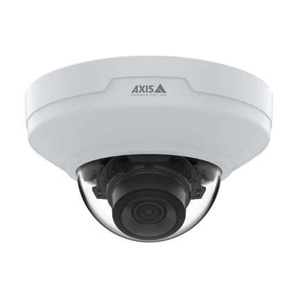 Front view of the white AXIS M4215-V 2MP indoor dome camera showing its clear optical dome casing and varifocal lens